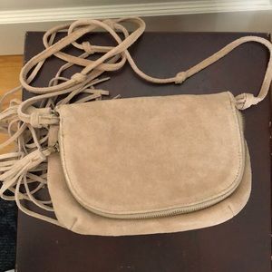 UO Beige Suede Fringe Crossbody